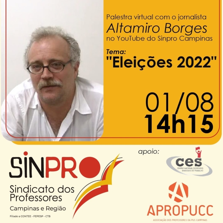 Palestra virtual com o jornalista Altamiro Borges no Youtube do Sinpro Campinas