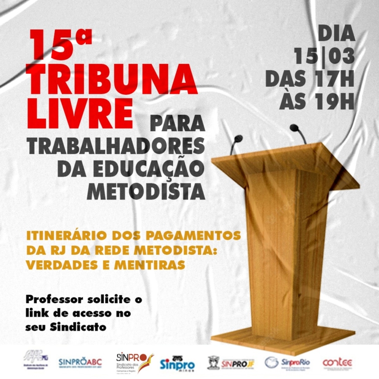 15ª Tribuna Livre para trabalhadores da Educação Metodista será realizada na próxima quarta (15)