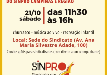 Festa de Confraternização do Sinpro Campinas acontece no dia 21/10