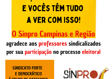Sinpro Campinas e Região agradece aos professores por sua participação nas eleições do sindicato
