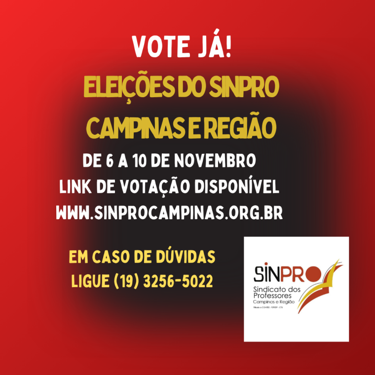 Vote já! Eleições do Sinpro Campinas e Região começam hoje!