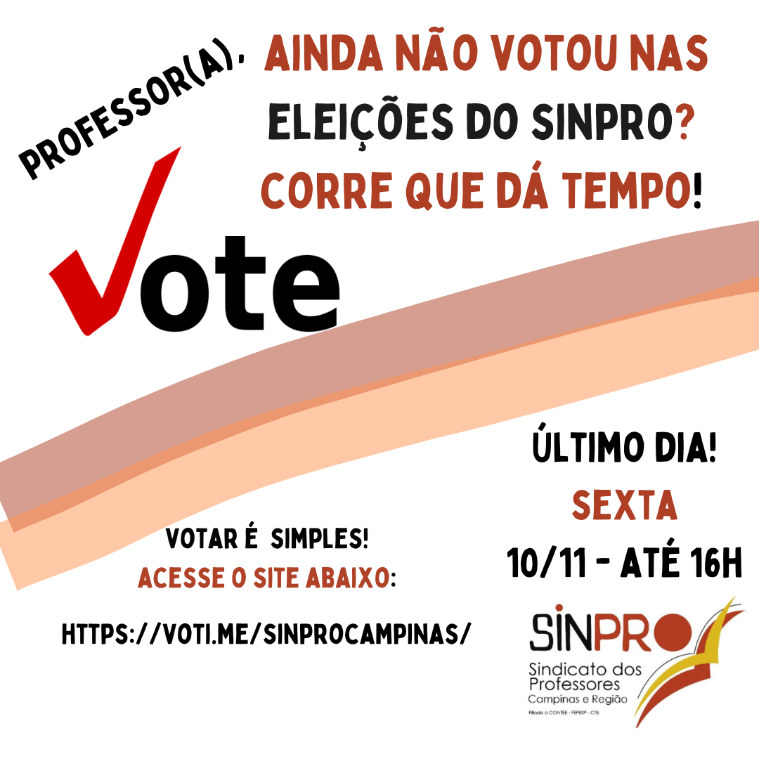 Prazo para votar nas eleições do Sinpro Campinas e Região termina nesta sexta
