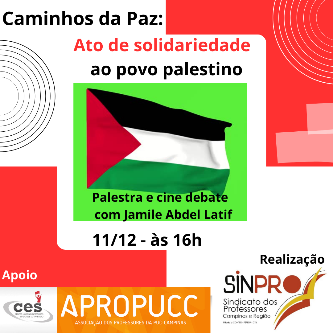 Evento em solidariedade ao povo palestino acontece hoje (11), via Zoom