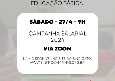 Sinpro Campinas e Região convoca professores da Educação Básica para assembleia no sábado (27)
